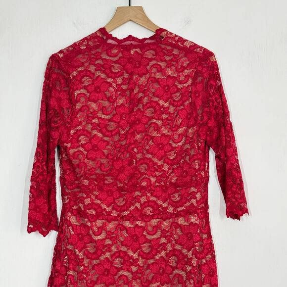 Kiyonna Midi Cocktail Dress Size 0X 10 12 L Red Floral Lace Party Formal Evening - Picture 6 of 10
